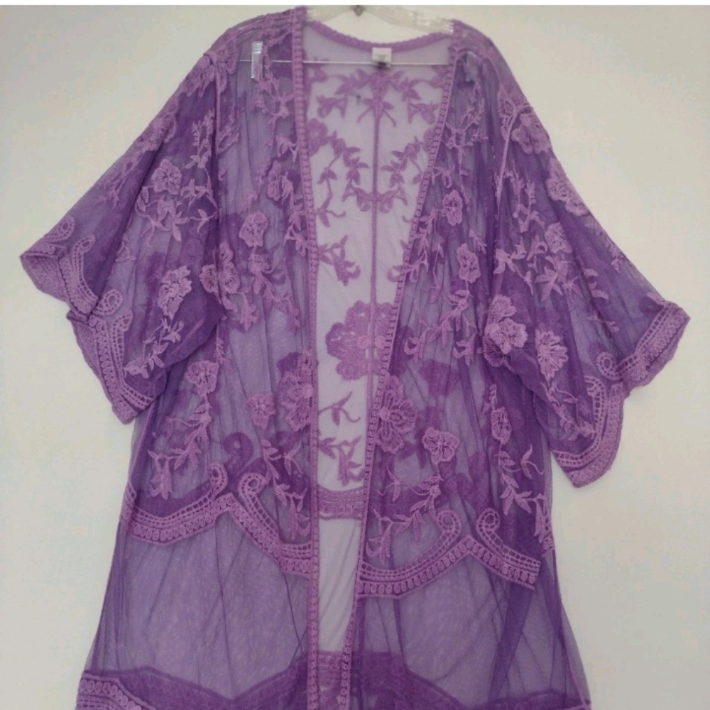 3XL Lavish Purple Fairy Floral Embroidery Lace Kimono No Brand Tag